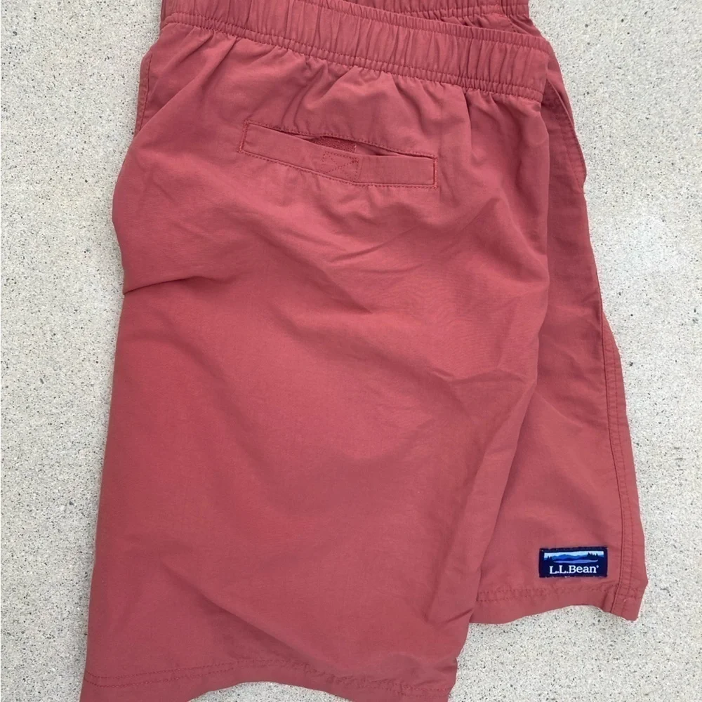 Men's LL Bean‎ Swim Trunks Rust Red Solid Logo NO TAGS Drawstring Gym Unlined
